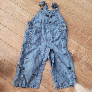 Boys OshKosh B'gosh Dinosaur Print Chambray Overalls Children's Size 12 Months